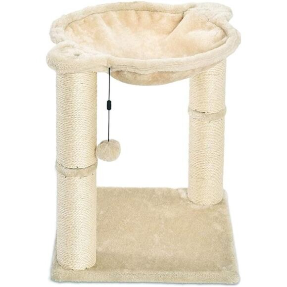 Cat Tower with Hammock and Scratching Posts Beige 15.8 x 15.8 x 19.7 Inches